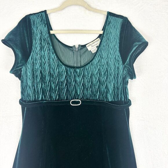 Papell Boutique Evening Velvet Maxi Dress Size 16 Emerald Green Formal Stretch - Picture 3 of 6